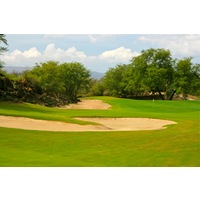 Lava rock sits beside the 14th green at Makena Golf Course. 