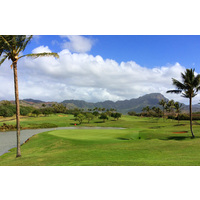 One of the most scenic inland holes at Poipu Bay Golf Club is the short par-4 13th.